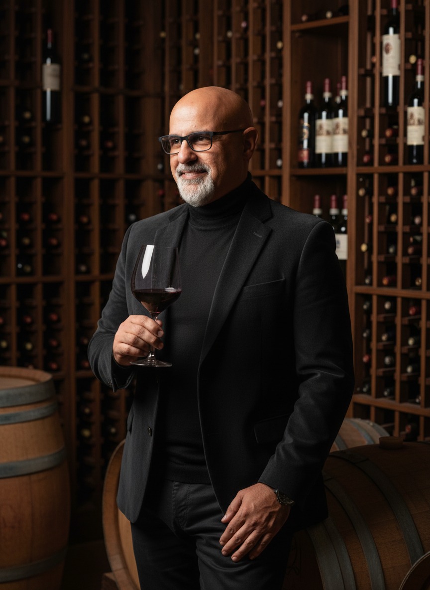 Editorial em adega — degustação de vinhos